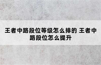 王者中路段位等级怎么排的 王者中路段位怎么提升